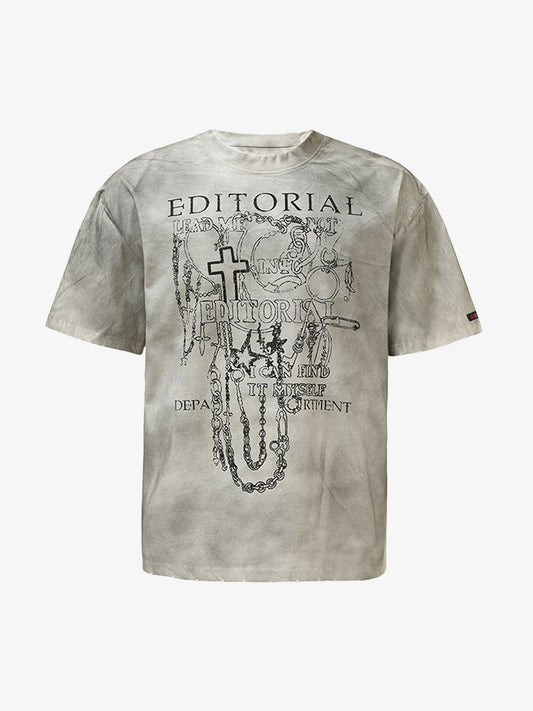 Thesupermade Mud-dyed Dirty Spray Cross Print Street Rap T-Shirt 
