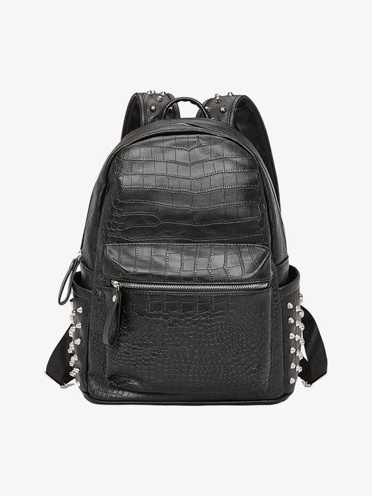 Rivet Crocodile-Print Backpack - 2464 