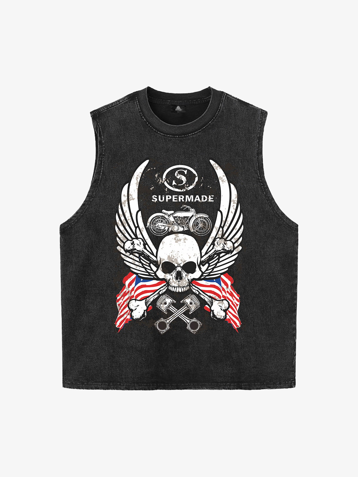 Original Distressed Graphic Tank Top Sleeveless Denim Vest 