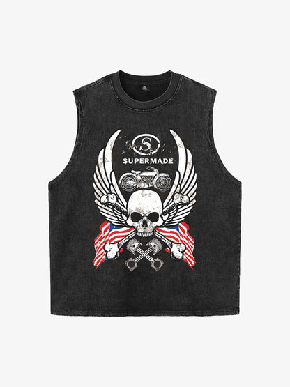 Original Distressed Graphic Tank Top Sleeveless Denim Vest 