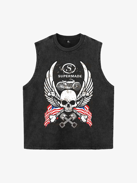 Original Distressed Graphic Tank Top Sleeveless Denim Vest 
