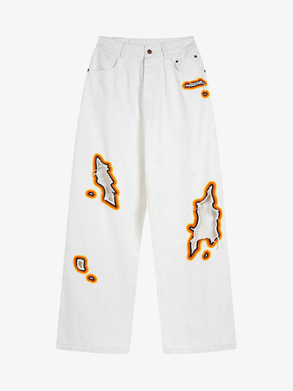Street Flame Towel Embroidered Jeans 