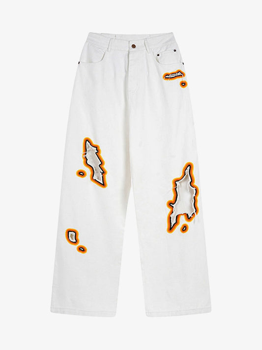 Street Flame Towel Embroidered Jeans 