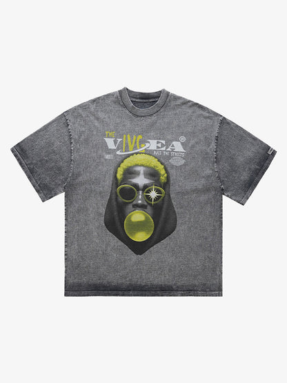 Street Retro Washed Creative Print T-shirt 