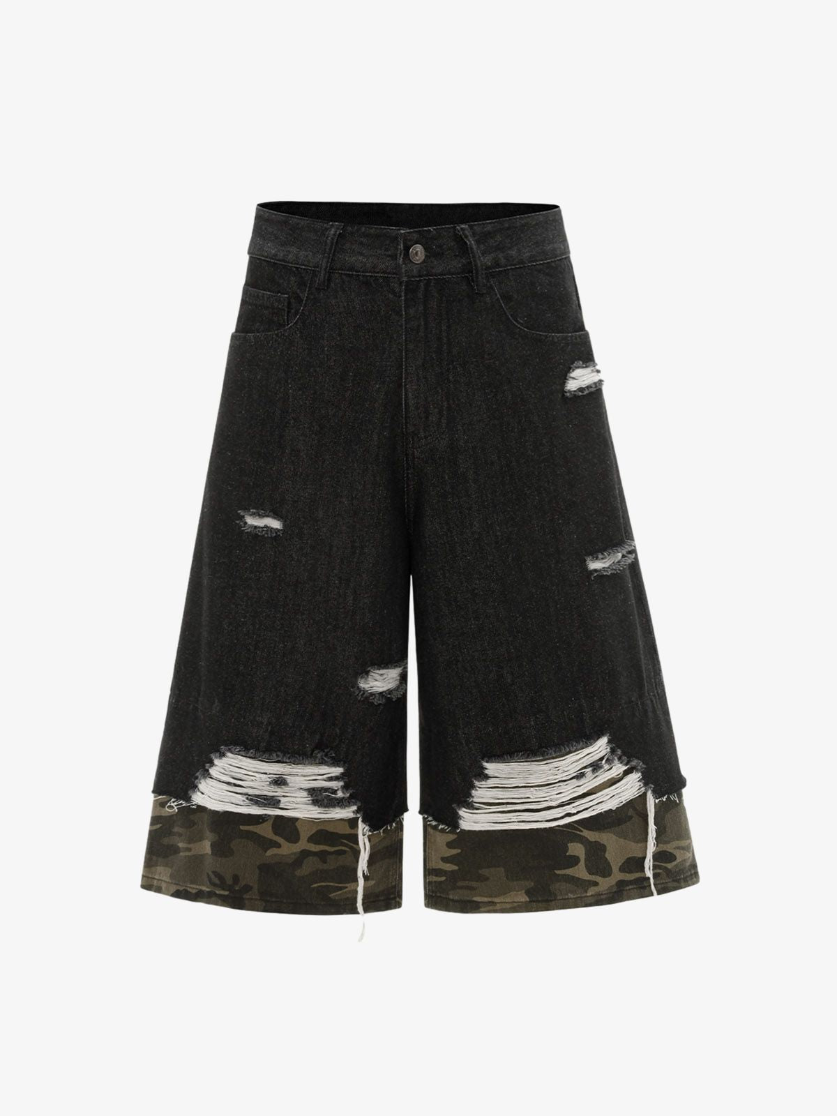 Patchwork Camouflage Ripped Denim Jorts 