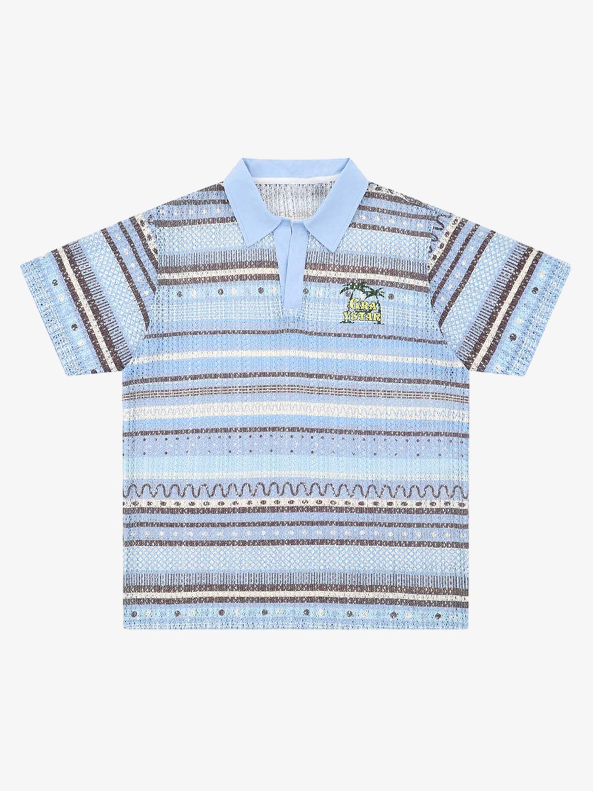 Retro Gradient Striped Hollow POLO Shirt 
