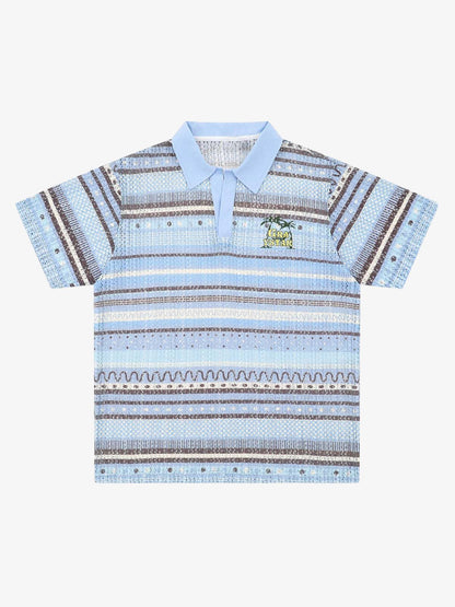Retro Gradient Striped Hollow POLO Shirt 