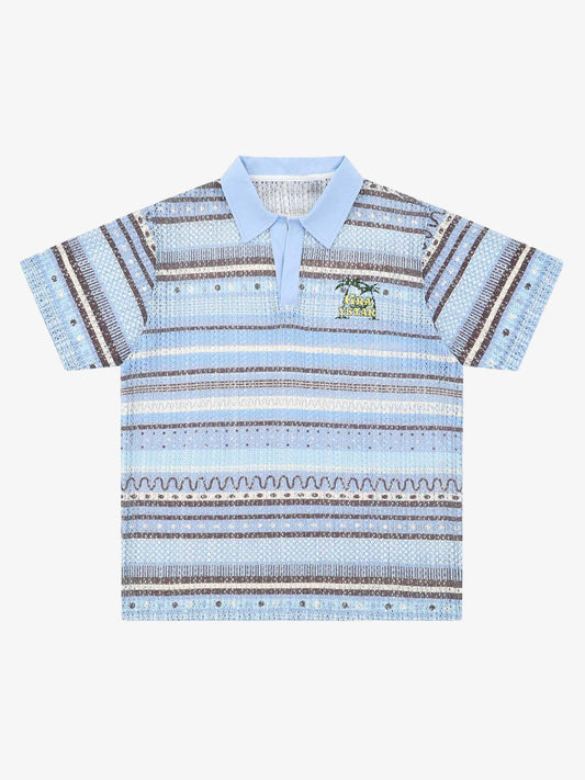 Retro Gradient Striped Hollow POLO Shirt 