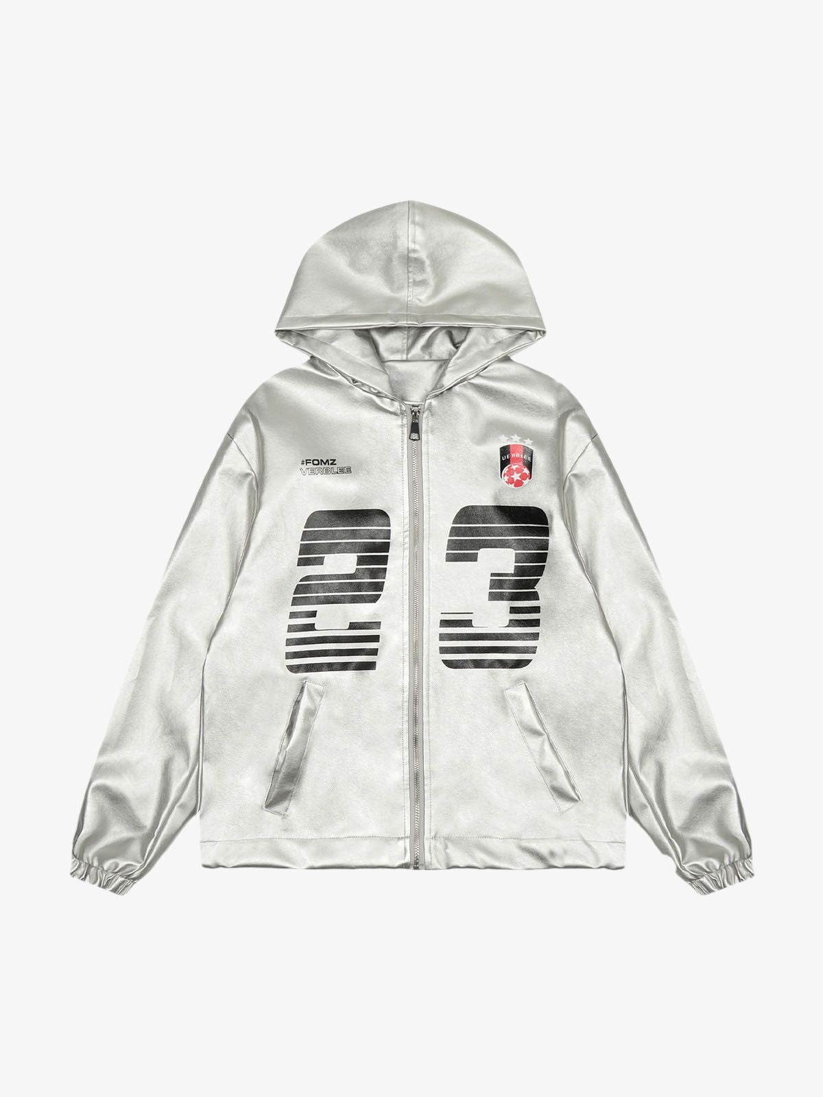 Thesupermade Silver Leather  Motorcycle Hooded Jacket 