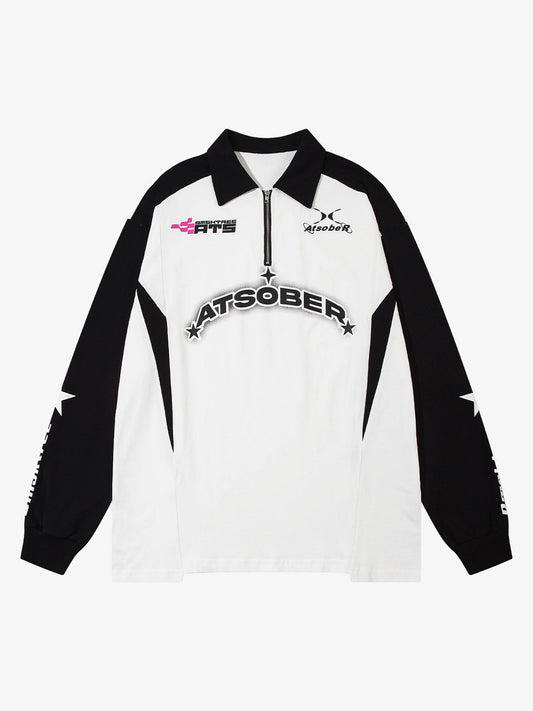 Thesupermade Star Contrast Color Long Sleeve Quarter Zipper Shirt 
