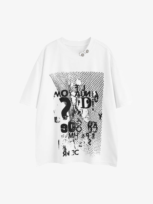 Retro Letter Print Rivet T-shirt 