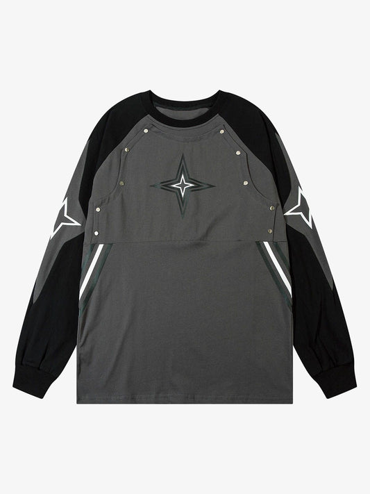 Thesupermade Star Stitched Studded Long Sleeve T-shirt 