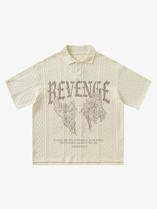 Retro Letter Print Lapel Short Sleeve Polo Shirt 