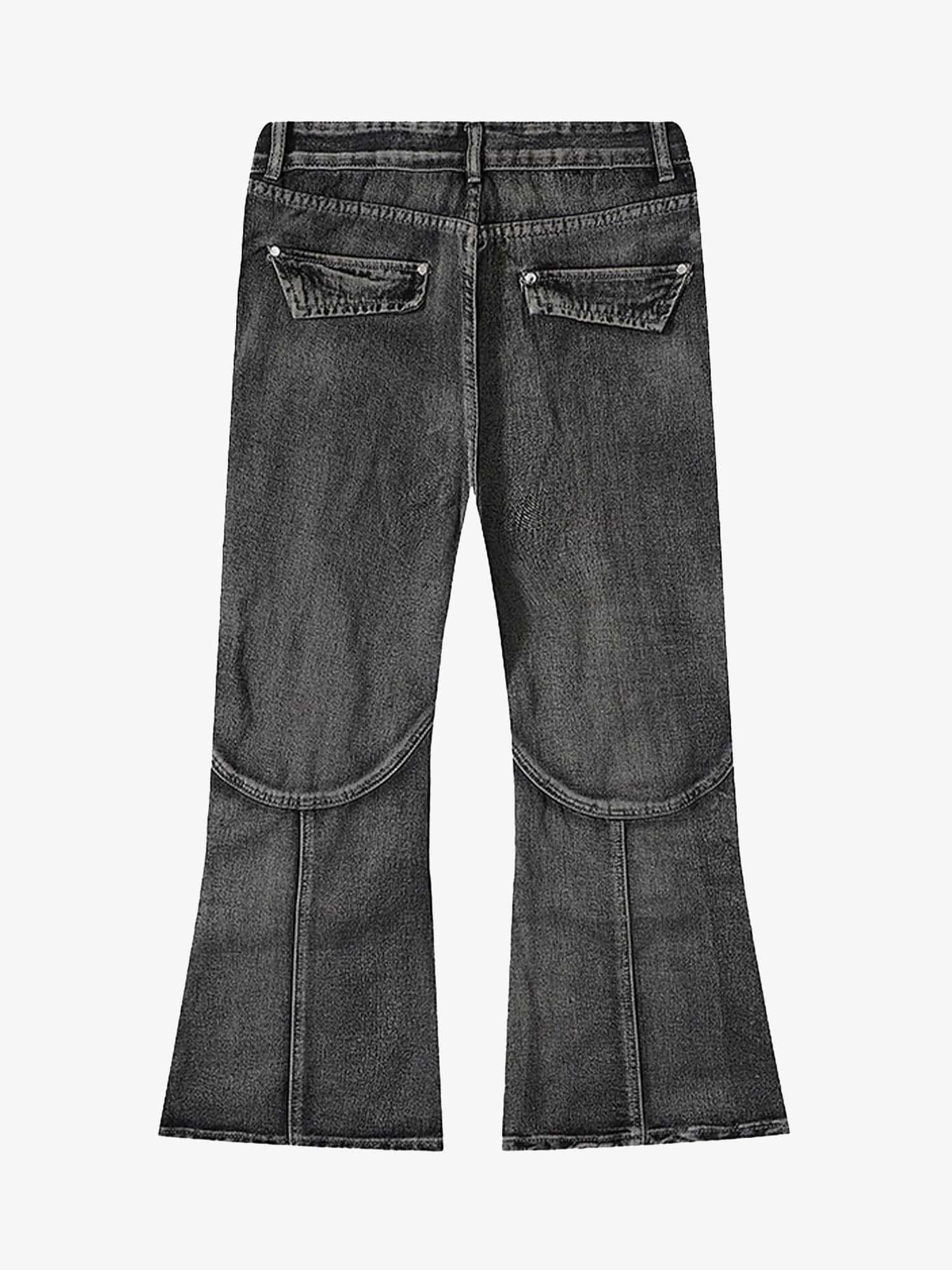 Wasteland Style Washed Distressed Pleated Flare Jeans 
