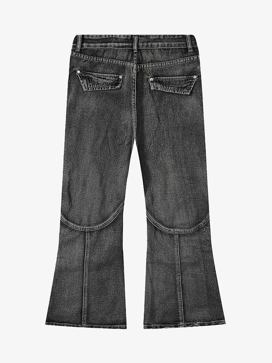 Wasteland Style Washed Distressed Pleated Flare Jeans 
