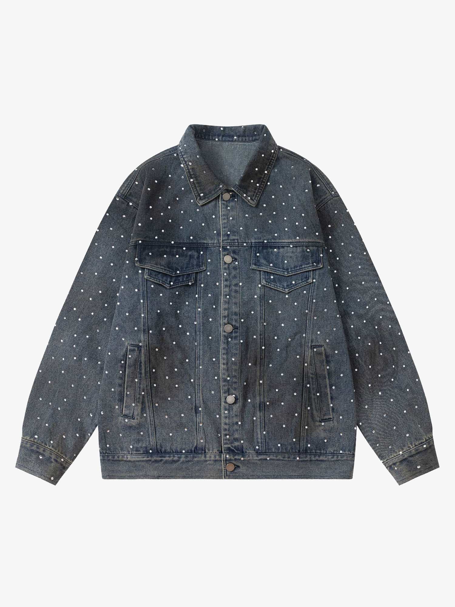 Thesupermade Hip-hop Beaded Washed Denim Jacket - 2264 