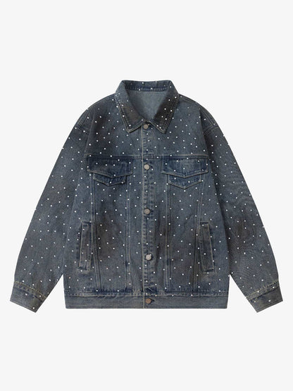 Thesupermade Hip-hop Beaded Washed Denim Jacket - 2264 