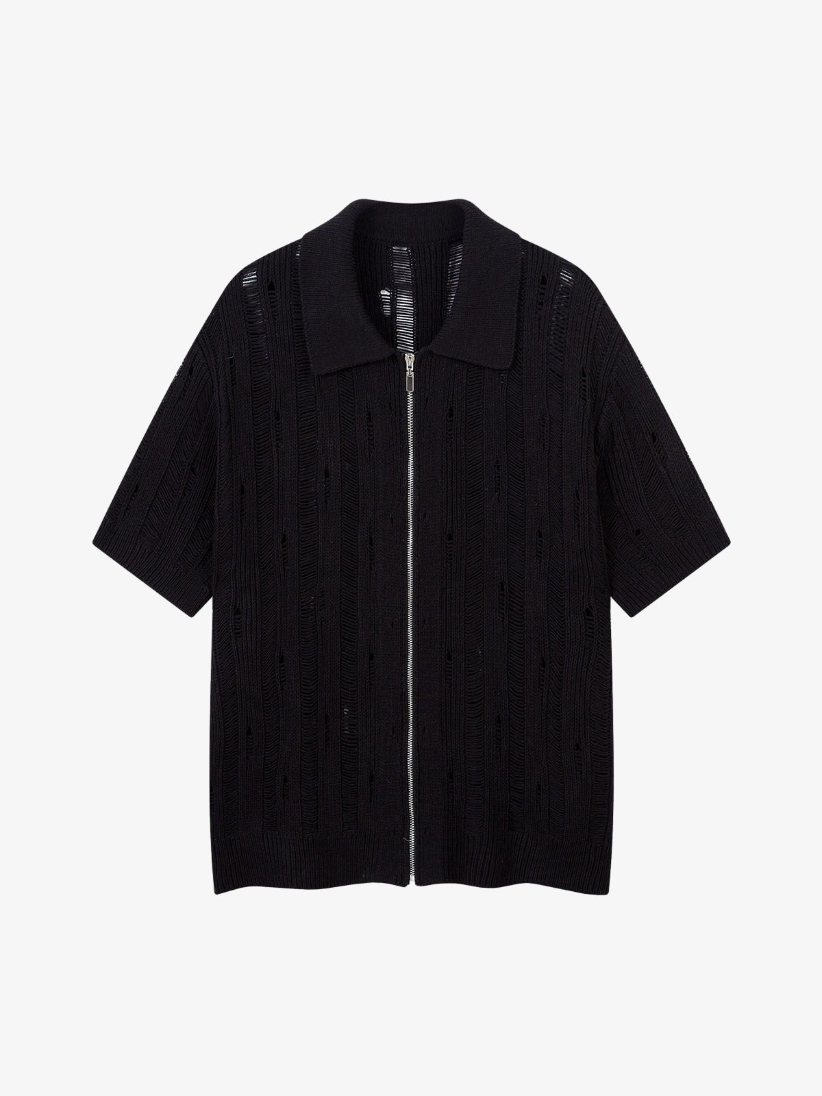 Cleanfit Black Knit Zip-Up Short-Sleeve Shirt 