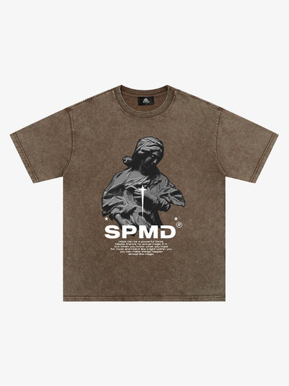 Original Virgin Mary Sculpture Star Print T-Shirt 