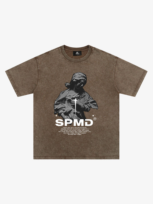 Original Virgin Mary Sculpture Star Print T-Shirt 