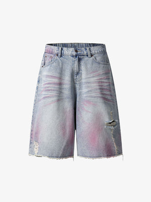 Distressed Tie-Dye Denim Jorts 