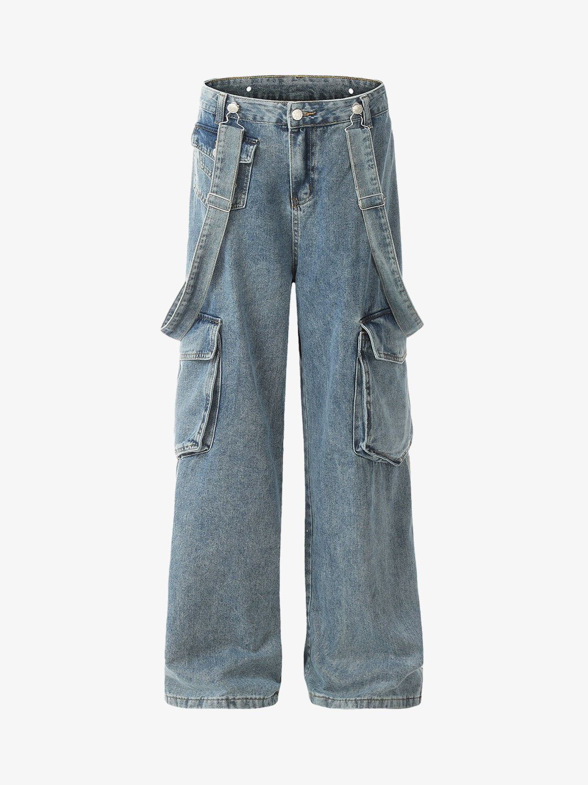 Thesupermade Retro Detachable Strap Multi-Pocket Jeans 
