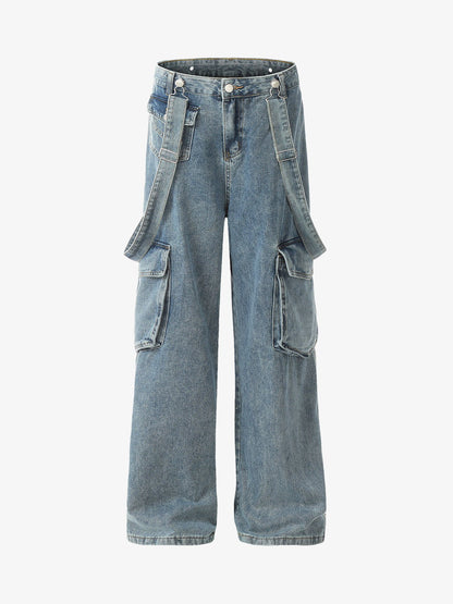 Thesupermade Retro Detachable Strap Multi-Pocket Jeans 