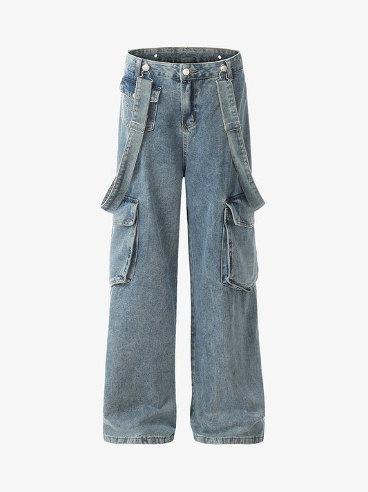 Thesupermade Retro Detachable Strap Multi-Pocket Jeans 