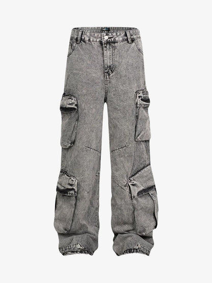 Thesupermade Washed Multi-pocket Cargo Jeans 