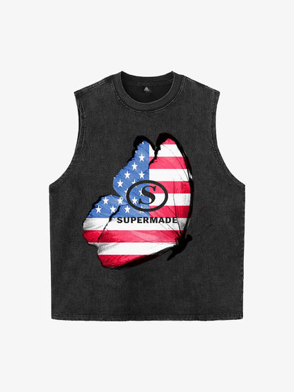 Original Butterfly Shape Stylish Patriotic Graphic Tank Top 