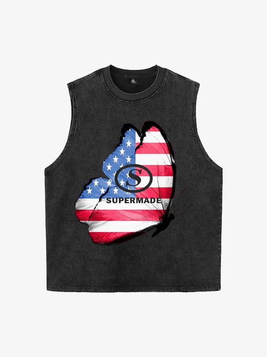 Original Butterfly Shape Stylish Patriotic Graphic Tank Top 
