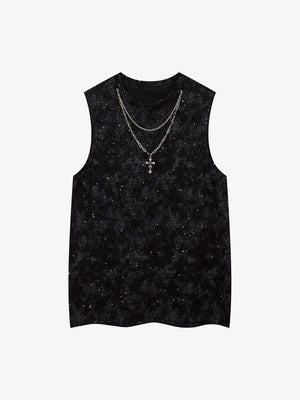 Retro Rhinestone Cross Chain Vest 