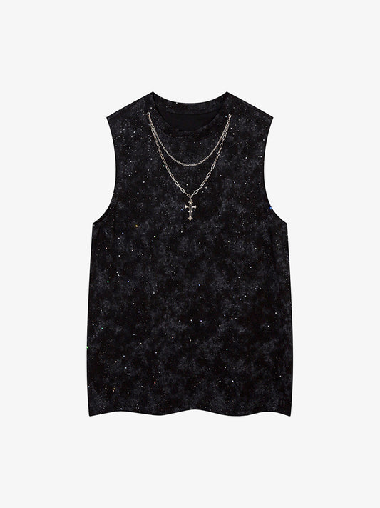 Retro Rhinestone Cross Chain Vest 