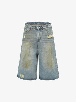 Washed Distressed Spray-Painted Ripped Jorts 