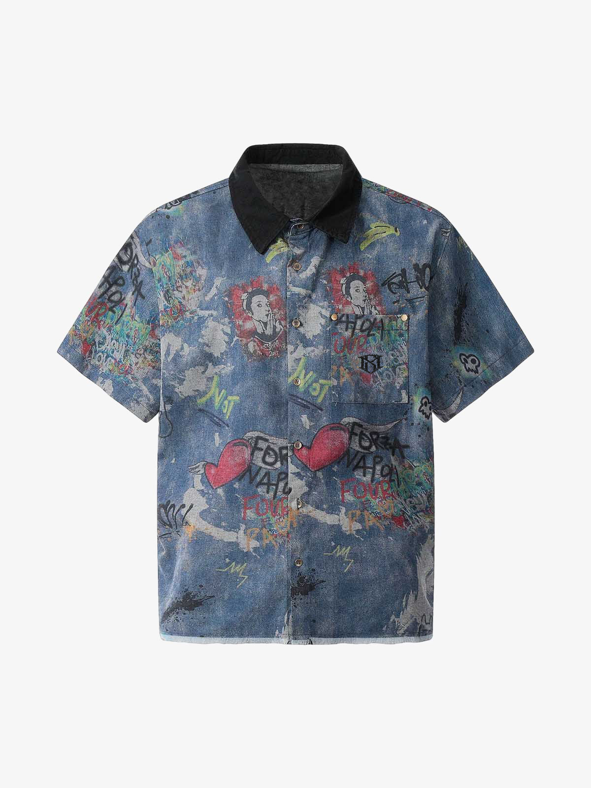 Tie Dye Denim Graffiti Polo T Shirt