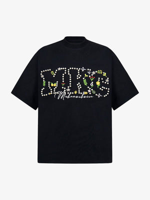 Oversized Embroidered Floral Letter T-Shirt 
