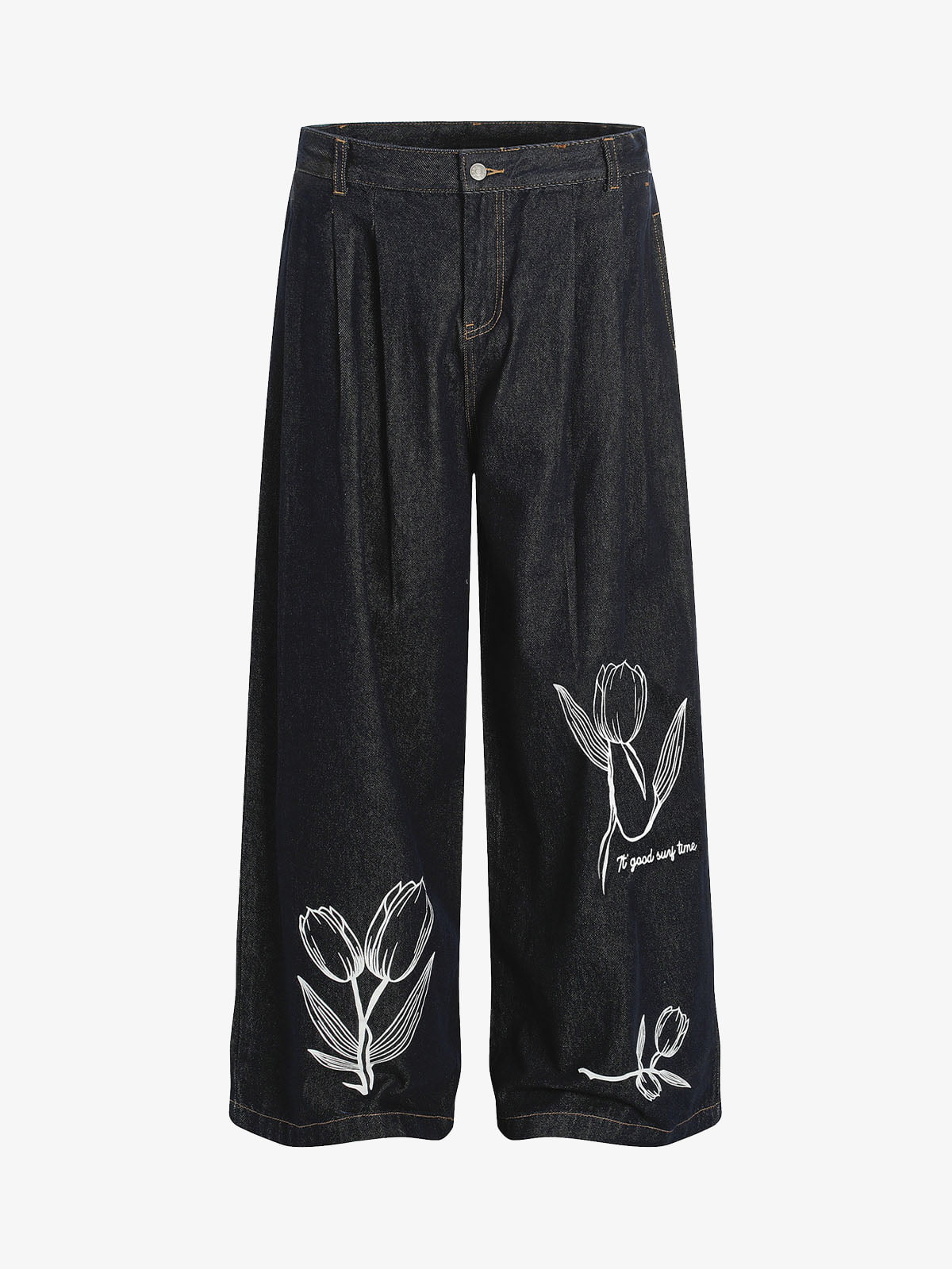 Vintage Graffiti Floral Print Jeans 