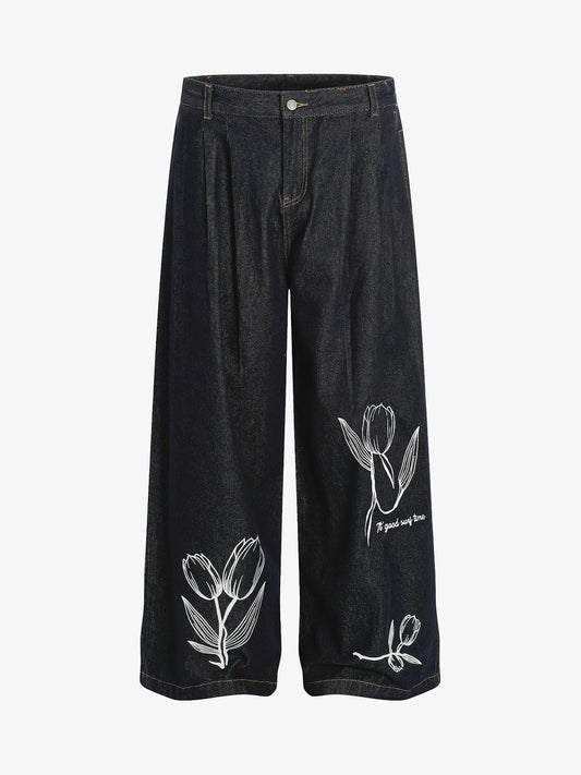 Vintage Graffiti Floral Print Jeans 