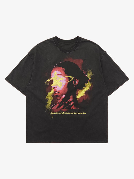 Thesupermade Retro Creative Portrait Painting Street Rap T-shirt - 2049 