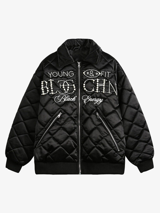 Thesupermade Pearl Letter Diamond Quilted Jacket 