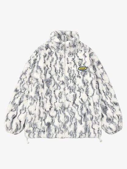 Tie-Dye Stand Collar Sherpa Jacket 
