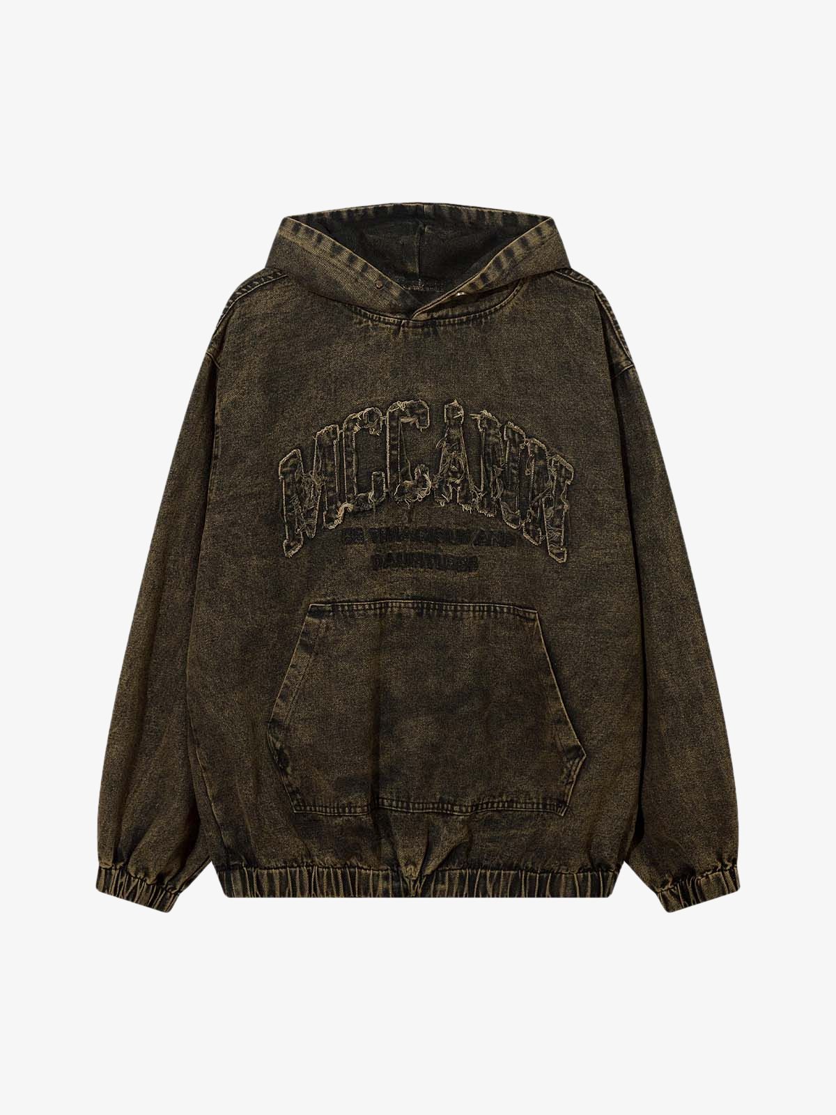 Washed Distressed Letter Embroidered Denim Hoodie 