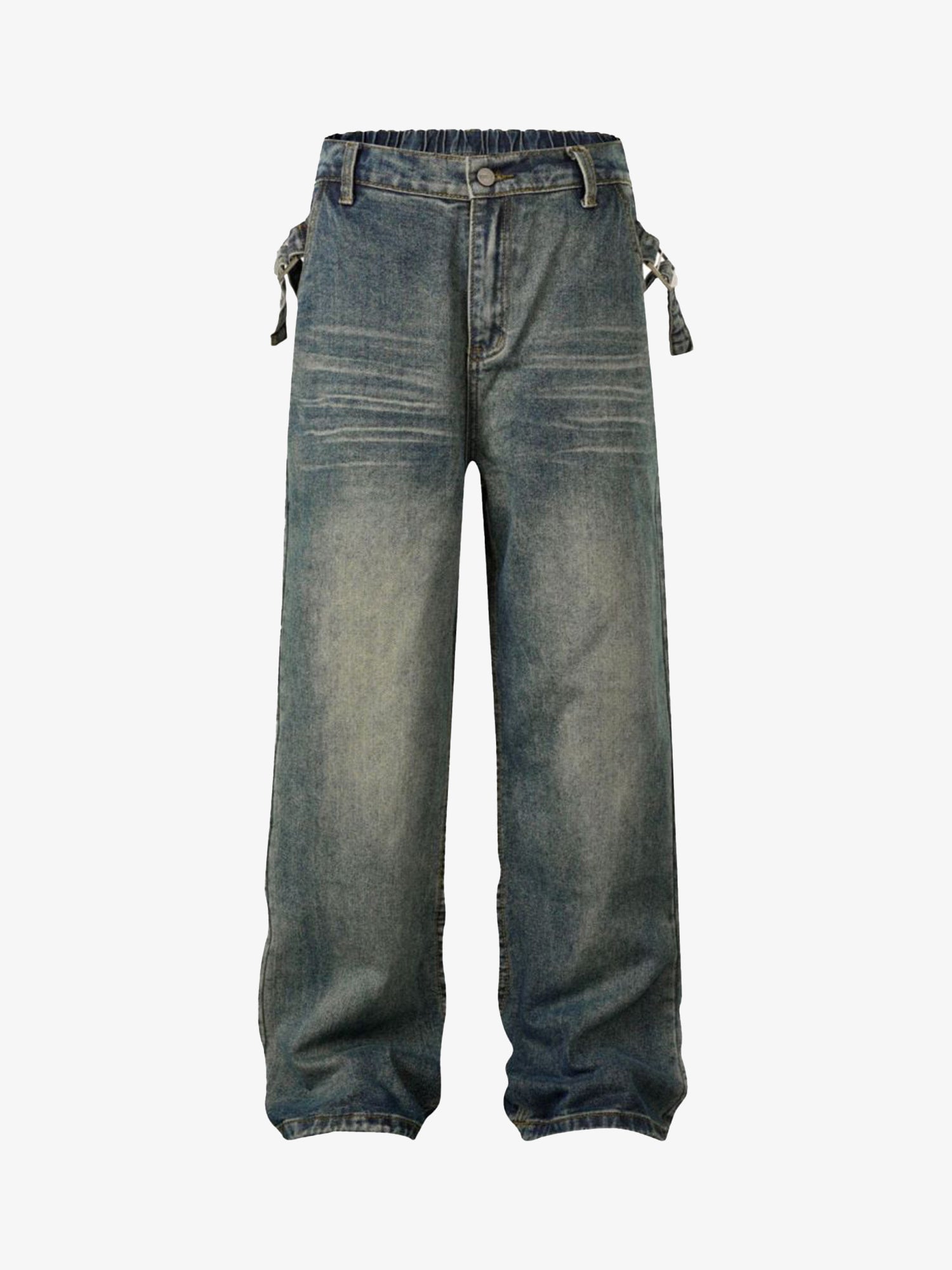 Thesupermade Washed Distressed Waistband Straight Jeans 