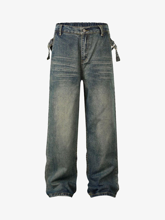 Thesupermade Washed Distressed Waistband Straight Jeans 