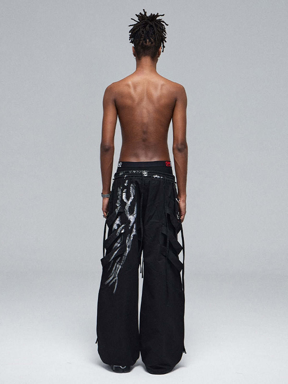 Deconstructed Brushed Silver Ribbon Drawstring Pant - 2177 