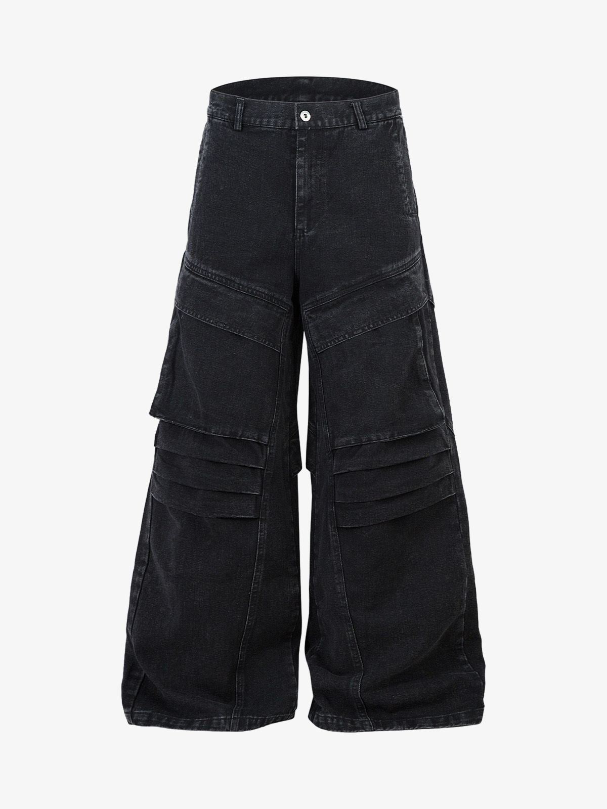 Deconstructed Split Pleated Pocket Cargo Jeans 