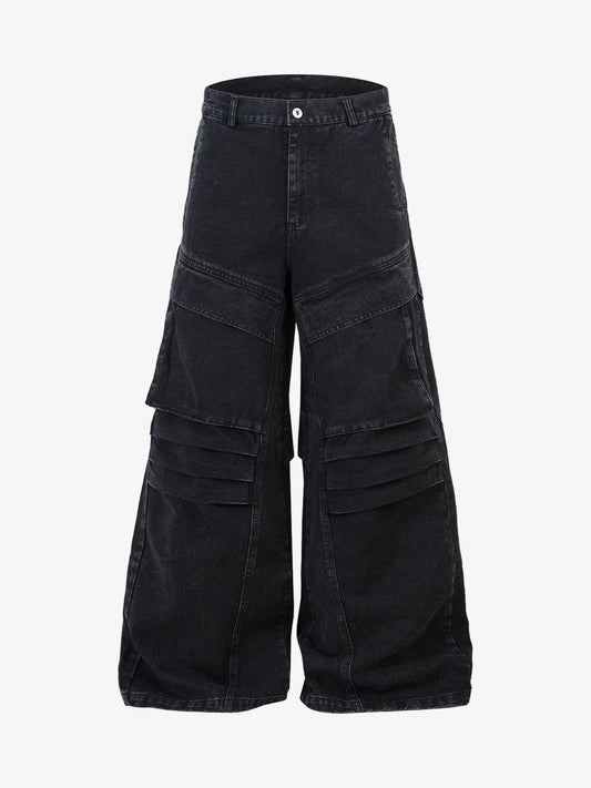 Deconstructed Split Pleated Pocket Cargo Jeans 