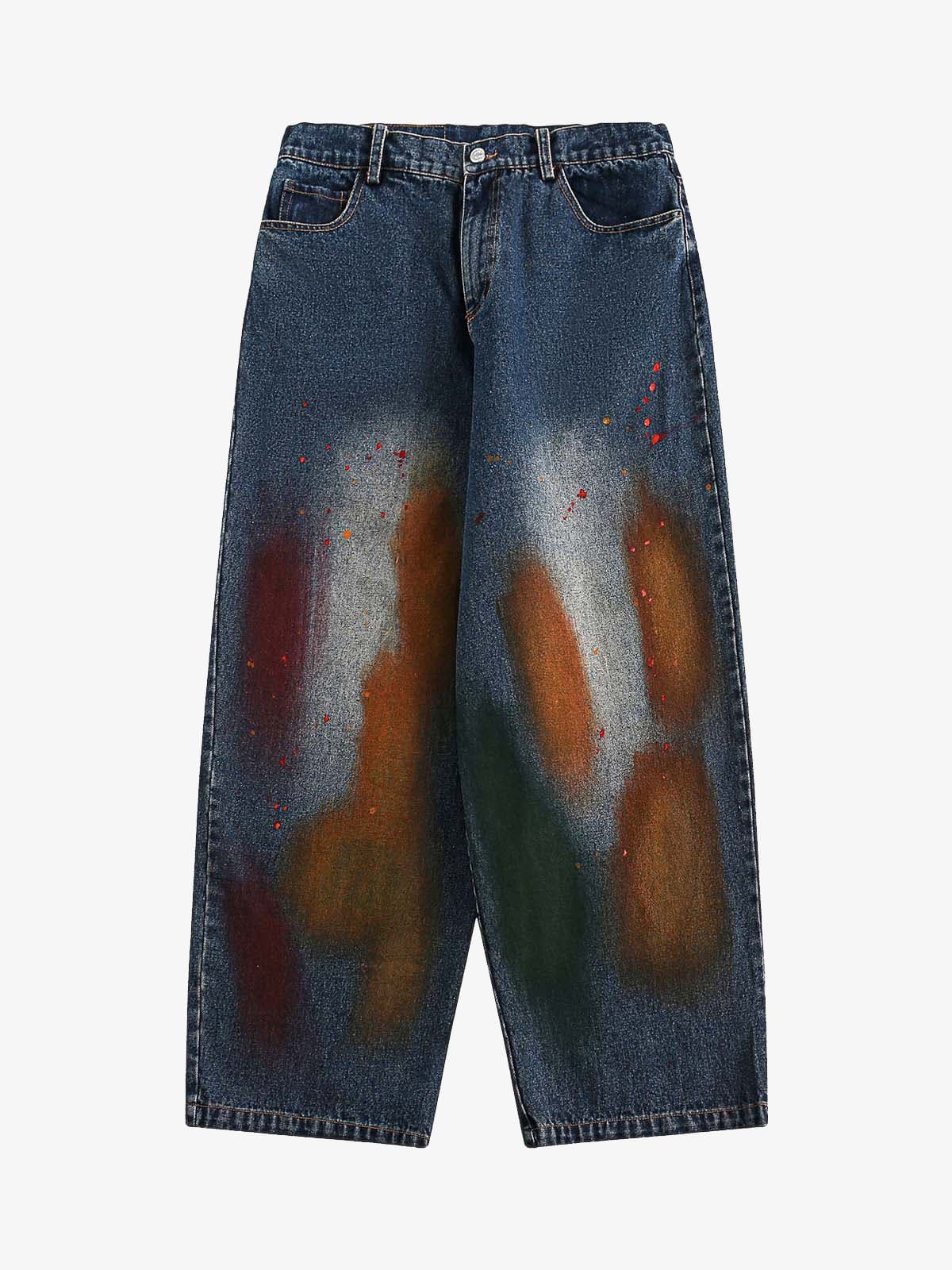 Distressed Ink Graffiti Straight Jeans 