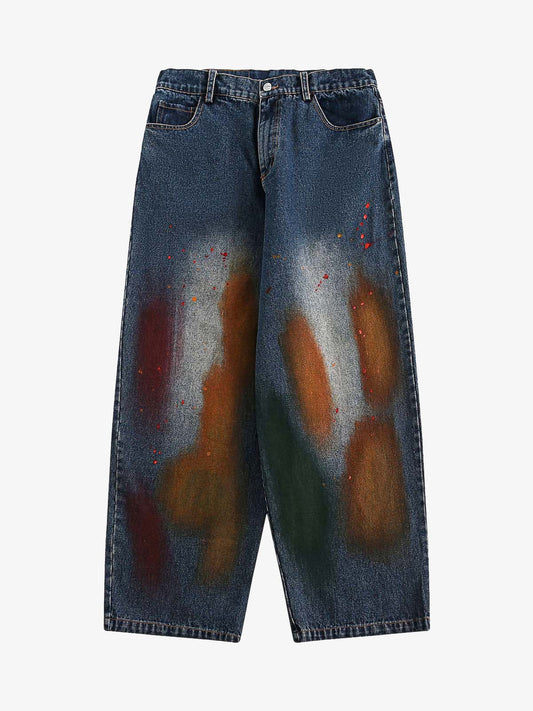 Distressed Ink Graffiti Straight Jeans 