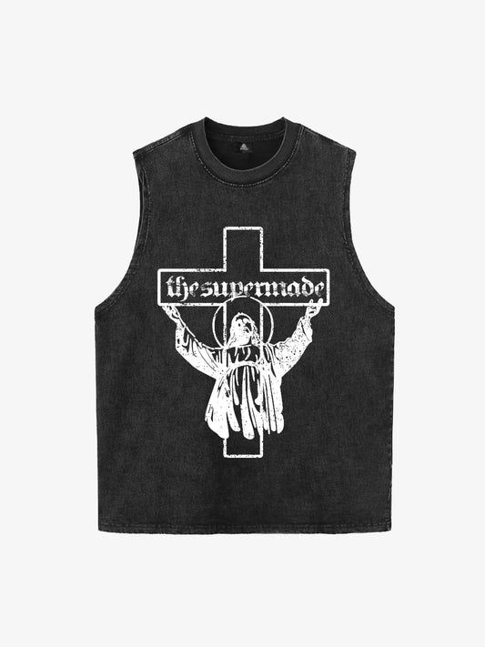 Distressed Cross Graphic Vest 
